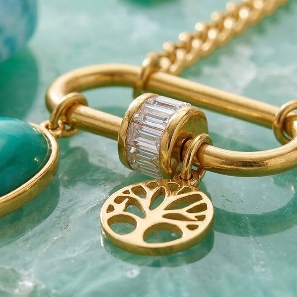 18K Gold Plated Layered Turquoise Crystal Tree Of Life Necklace Boho Chic Gift - Picture 6 of 17